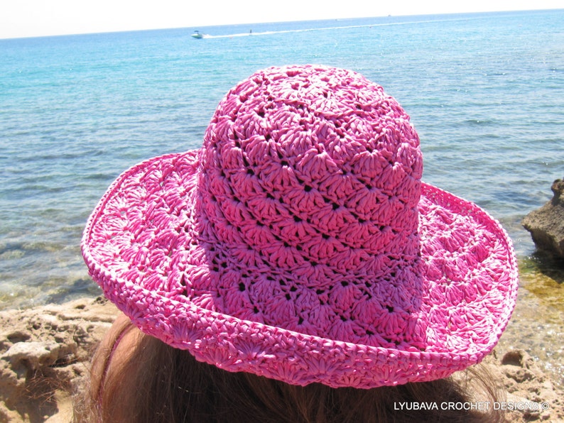 Gift for her Wide brim sun hat Summer hat for women Hand crocheted hat Crochet sun hat Hat with brim Floppy hat Pink hat Beach hat