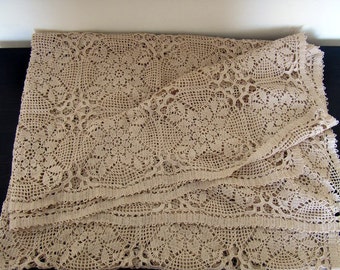 Unique hand crocheted Item. Crochet curtain or crochet tablecloth. Large rectangle tablecloth handmade. Beautiful ecru crochet lace curtain