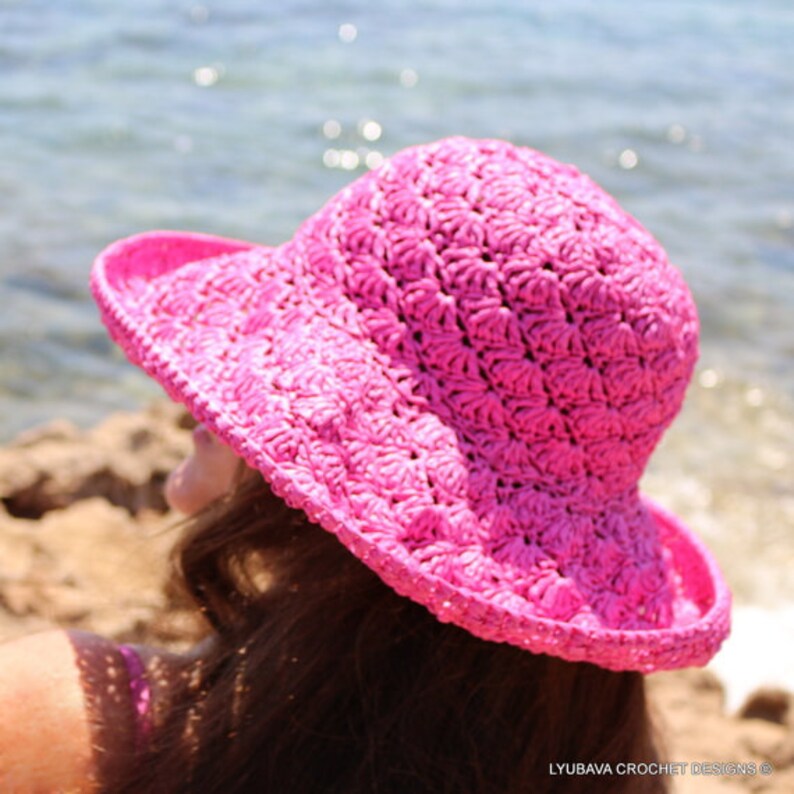 Gift for her Wide brim sun hat Summer hat for women Hand crocheted hat Crochet sun hat Hat with brim Floppy hat Pink hat Beach hat
