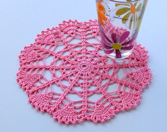 Handmade crochet doily, Pink crochet doily, Round crochet doily, Crochet gifts idea, Crochet home decorations, Housewarming gift for women