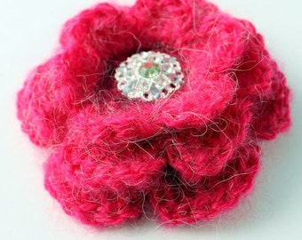 Handmade crochet flower brooch. Pink crochet big flower. Crochet gift for women. Mohair brooch. Unique crochet brooch flower. Ready to ship