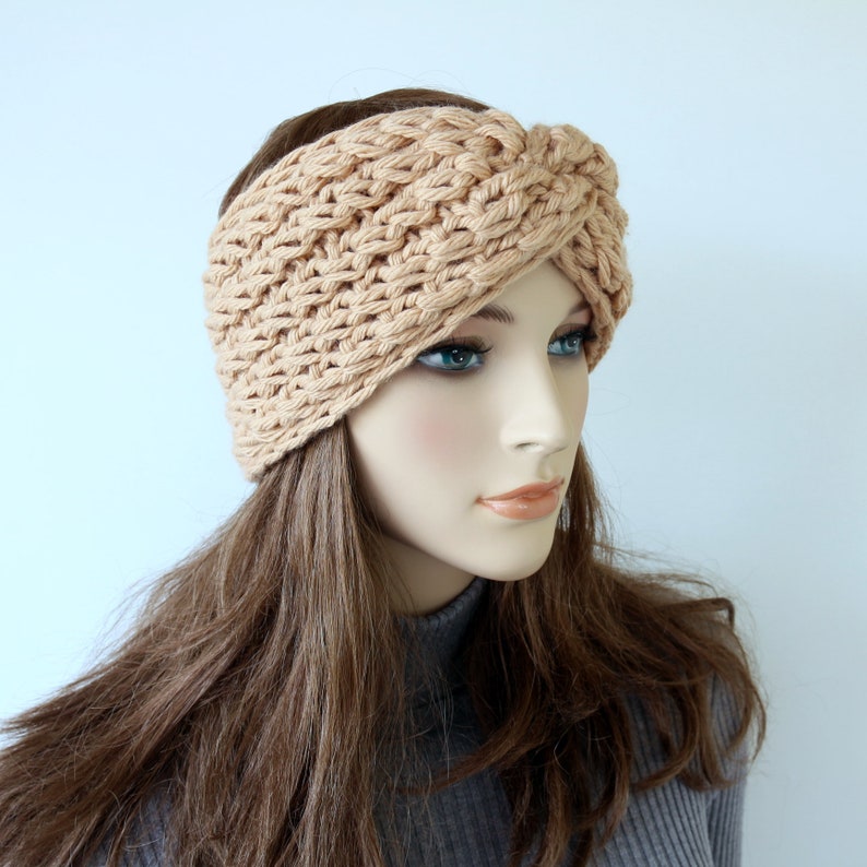 Knitted ear warmer, Winter headband, Headband women gift, Hand knit headband, Beige headband, Chunky knit warm headband, Twisted headband