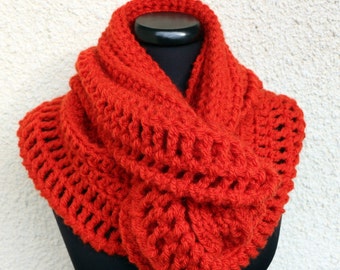 Chunky crochet orange infinity scarf for women and men. Warm soft wool scarf circle. Hand crocheted scarf. Autumn crochet gift Ready to ship