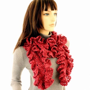 Crochet ruffle scarf, Berry scarf, Warm scarf for women, Gift for her, Hand crocheted scarf, Unique crochet design scarf, Winter gift women