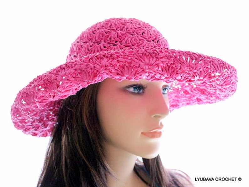 Gift for her Wide brim sun hat Summer hat for women Hand crocheted hat Crochet sun hat Hat with brim Floppy hat Pink hat Beach hat
