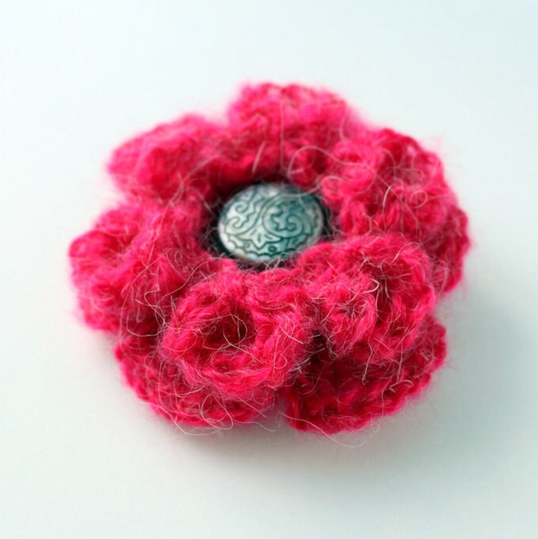 Pink Crochet Flower Brooch. Mohair Flower Brooch. Unique Etsy