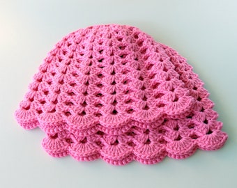 Pink crochet hat for baby girl. Cotton crochet hat. Baby girl crochet hat. Baby girl crochet gift. Baby shower gift. Hand crocheted baby hat