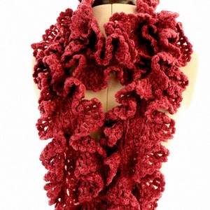 Crochet ruffle scarf, Berry scarf, Warm scarf for women, Gift for her, Hand crocheted scarf, Unique crochet design scarf, Winter gift women