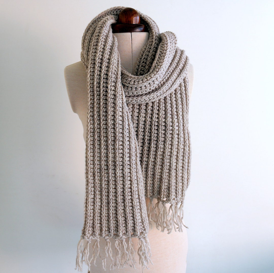 Handmade Crochet Long Scarf. Beige Scarf for Men and Women. Etsy