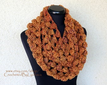 Beautiful crochet Autumn scarf for women. Infinity scarf circle hand crocheted. Fall scarf autumn gift. Fall crochet scarf unique design