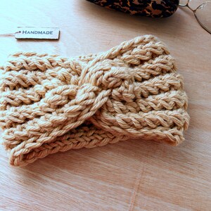 Knitted ear warmer, Winter headband, Headband women gift, Hand knit headband, Beige headband, Chunky knit warm headband, Twisted headband