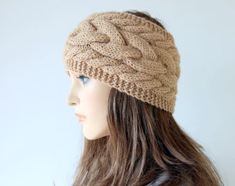 Cable Knit Headband, Beige Headband, Warm Headband, Knit Ear Warmer, Winter Headband, Luxury Headband, Wool Headband Turban, Gift for Her