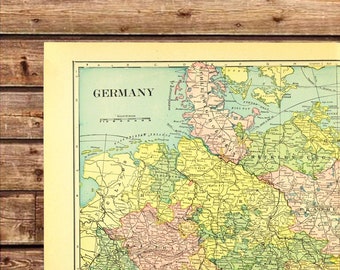 Vintage GERMANY Map of Germany Wall Art LARGE ORIGINAL Antique Traveler Gift