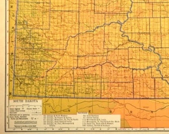 Vintage South Dakota Map Wall Art Topographic Map Colorful Colored Old