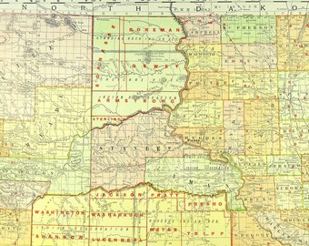 Vintage SOUTH DAKOTA Railroad Map Wall Art Antique LARGE Original