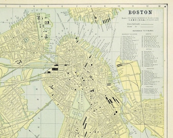 Vintage BOSTON Map City Street Wall Art Decor Frameable Matted ORIGINAL Mens Gift