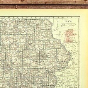 Vintage IOWA RAILROAD Map Wall Art Decor LARGE Antique Original Old ...