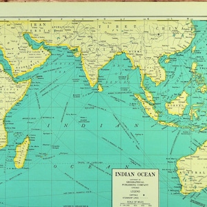 Vintage INDIAN OCEAN Map of Indonesia Map East Africa Madagascar Teacher Gift