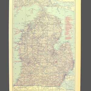 Vintage Michigan Railroad Map Wall Art Decor LARGE Southern South Ferry
