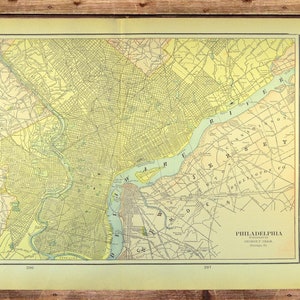 Vintage PHILADELPHIA Map City Street Wall Art LARGE Center City ORIGINAL Antique