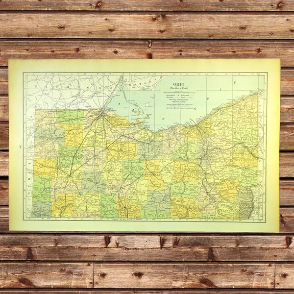 Northern OHIO MAP of Ohio Wall Art Decor LARGE Antique North Old Boyfriend Gift