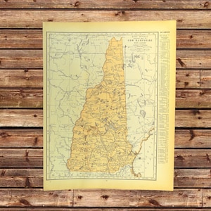Vintage NEW HAMPSHIRE Map Wall Art Frameable Ready to Frame Antique Lithograph