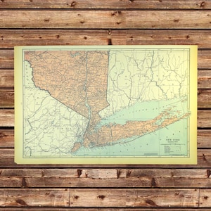 Vintage LONG ISLAND Map of New York Wall Art LARGE Antique Original Pink