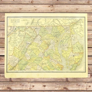 Vintage MARYLAND Map Wall Art Antique Ready to Frame Frameable Old ORIGINAL