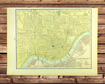 Vintage CINCINNATI Map of Cincinnati Ohio City Street Map Old ORIGINAL