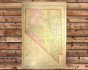 Vintage Nevada Map Wall Art Old Atlas Map Antique