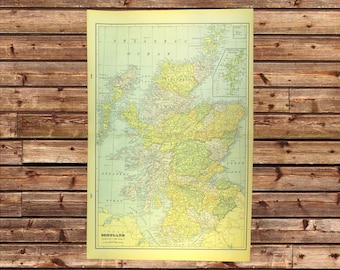 LARGE Scotland Map Wall Art Decor Antique ORIGINAL Old Genealogy Boyfriend Gift