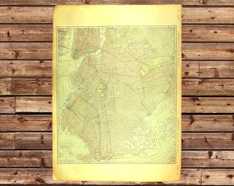 Vintage BROOKLYN Map of Brooklyn Street Map Wall Art Decor LARGE New York City
