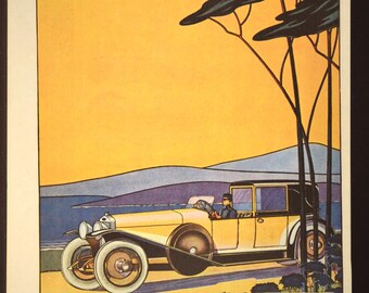Art Antique Art Nouveau Poodle Show Dog Driving Woman Willys Auto Car Art Print Art Prints
