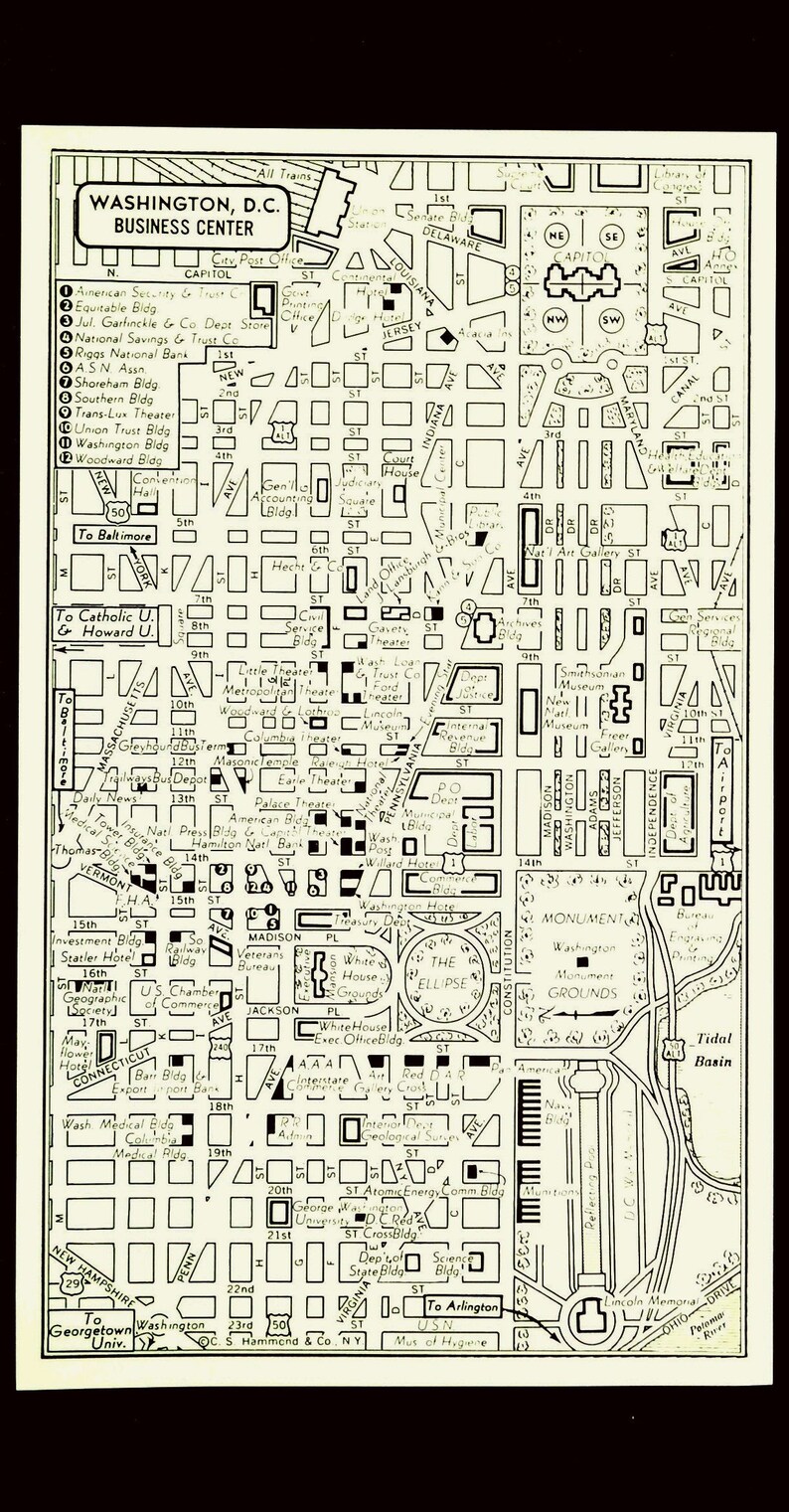 Washington Dc Map Of Washington D C Street Map Wall Art Decor Etsy
