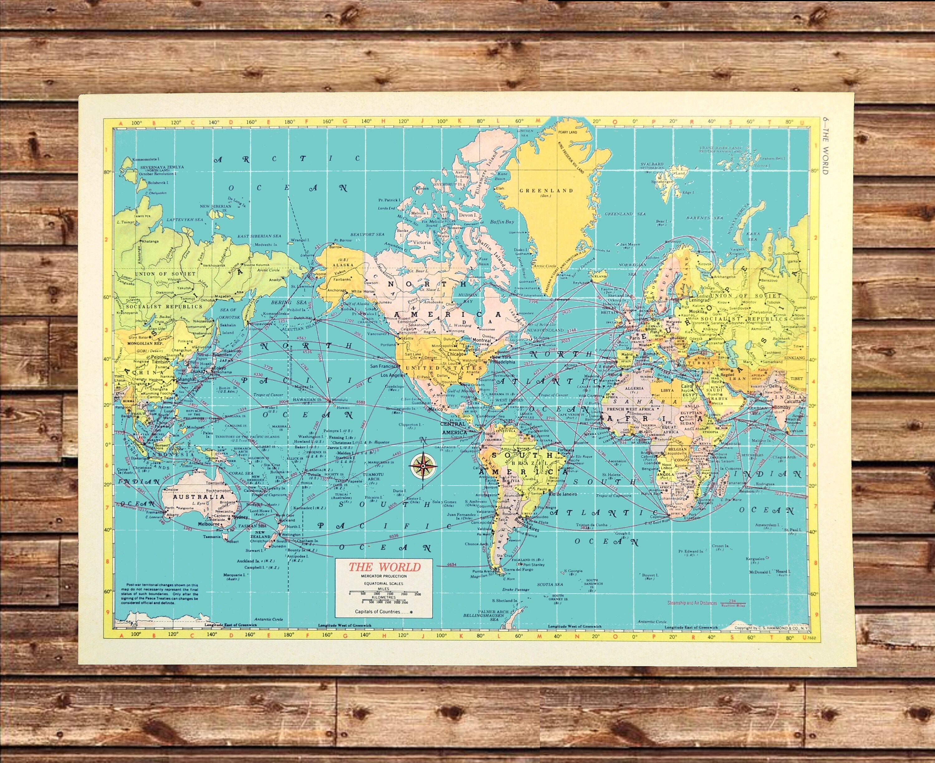 Map of the World Map Wall Decor Art Mid Century Modern Etsy Canada