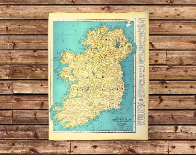 Vintage IRELAND MAP Wall Art Decor Frameable ORIGINAL Ready to Frame