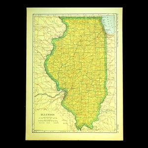 Vintage ILLINOIS Map Railroad Wall Art Old Original Antique