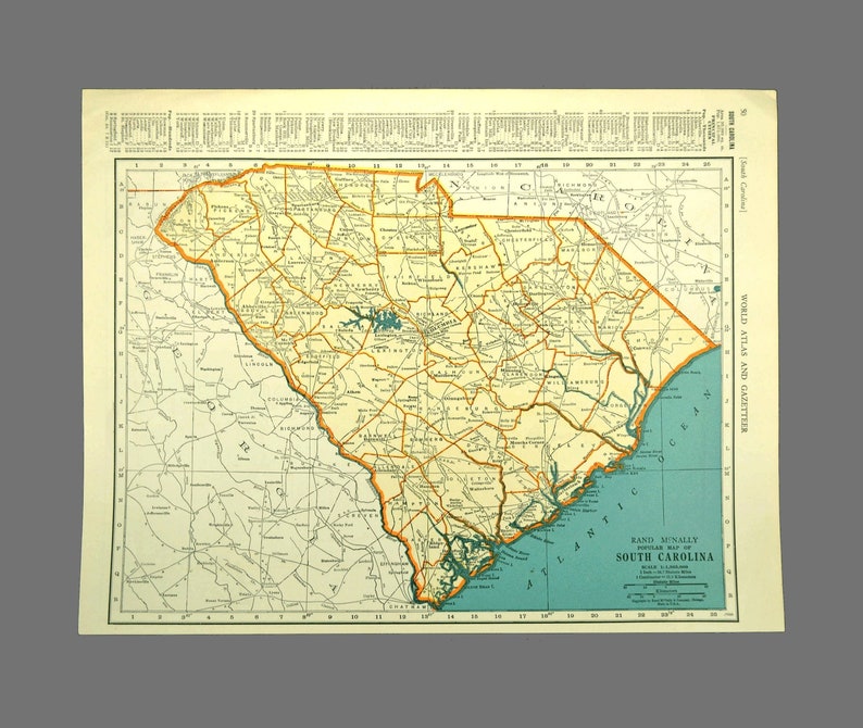 South Carolina Map of South Carolina Wall Art Decor Vintage Etsy
