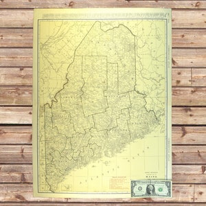 MAINE RAILROAD Map of Maine Wall Art Decor Vintage Original LARGE Mens Gift