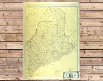 MAINE RAILROAD Map of Maine Wall Art Decor Vintage Original LARGE Mens Gift