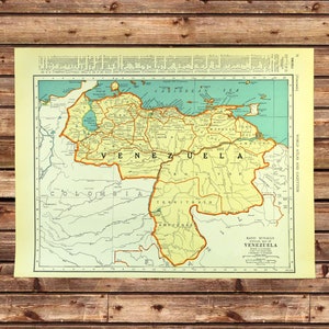 Vintage VENEZUELA MAP Wall Art Decor Frameable Matted Ready to Frame ORIGINAL