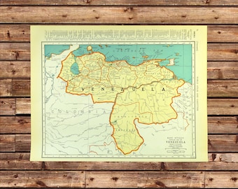Vintage VENEZUELA MAP Wall Art Decor Frameable Matted Ready to Frame ORIGINAL