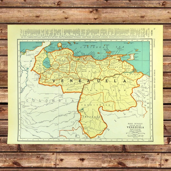 Vintage VENEZUELA MAP Wall Art Decor Frameable Matted Ready to Frame ORIGINAL