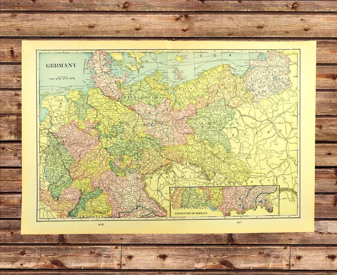 Antique GERMANY Map of Germany Wall Art Decor LARGE ORIGINAL - Etsy