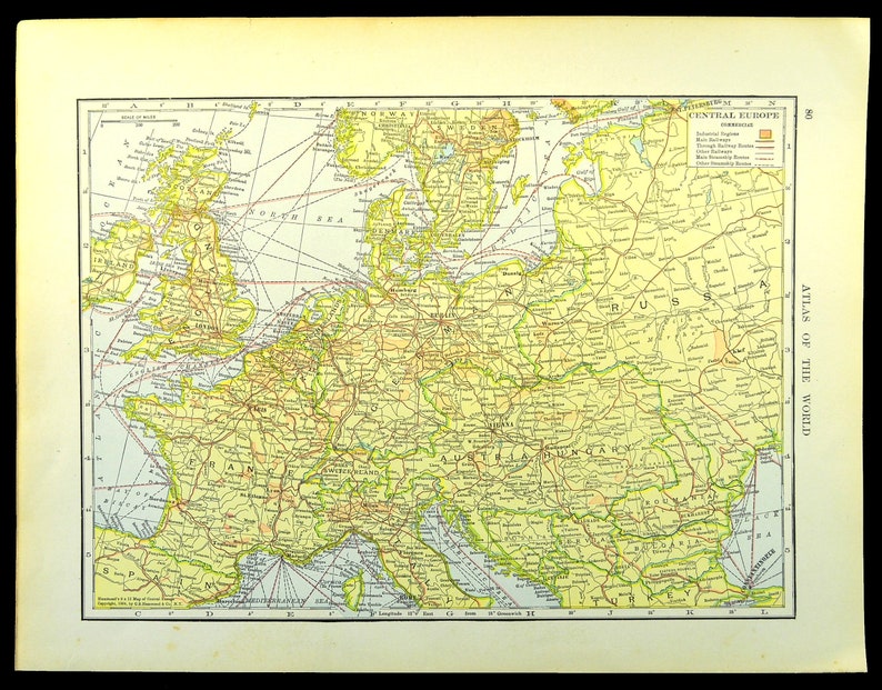 ANTIQUE EUROPE MAP of Central Europe Wall Decor Art European Etsy