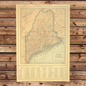 1914 MAINE RAILROAD Map Wall Art Decor Antique Original Gift For Him Old