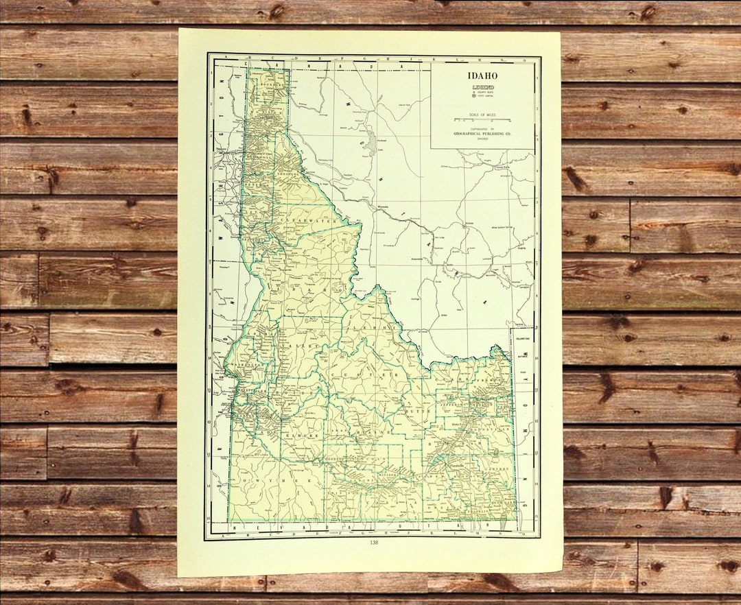 Vintage IDAHO MAP Wall Art Decor Frameable Old ORIGINAL Antique - Etsy