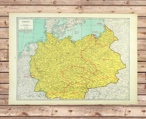 Carte Vintage De L'Allemagne 1935 - Décor Mural Ancien Prêt à Accrocher