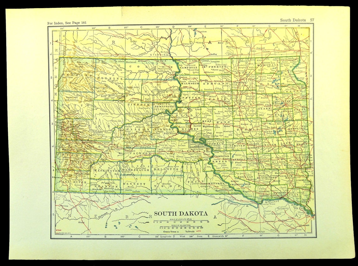 SOUTH DAKOTA RAILROAD Map Wall Art Decor Antique Original - Etsy