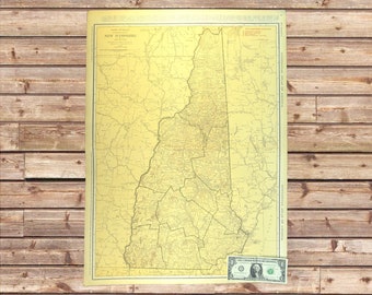 Mapa antiguo de NEW HAMPSHIRE, arte mural ferroviario GRANDE Manchester Concord Nashua
